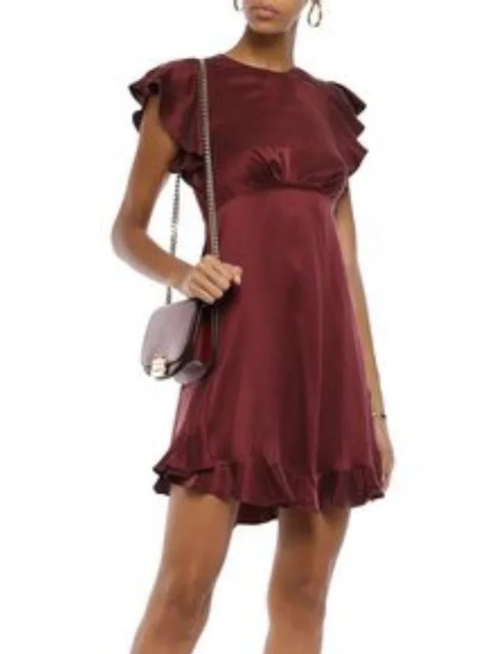 Zimmermann Burgundy Flutter Sleeve Silk Mini Dress Size 0P Petite